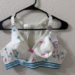 Cacique White and Pink Flamingo Print Bra 40C